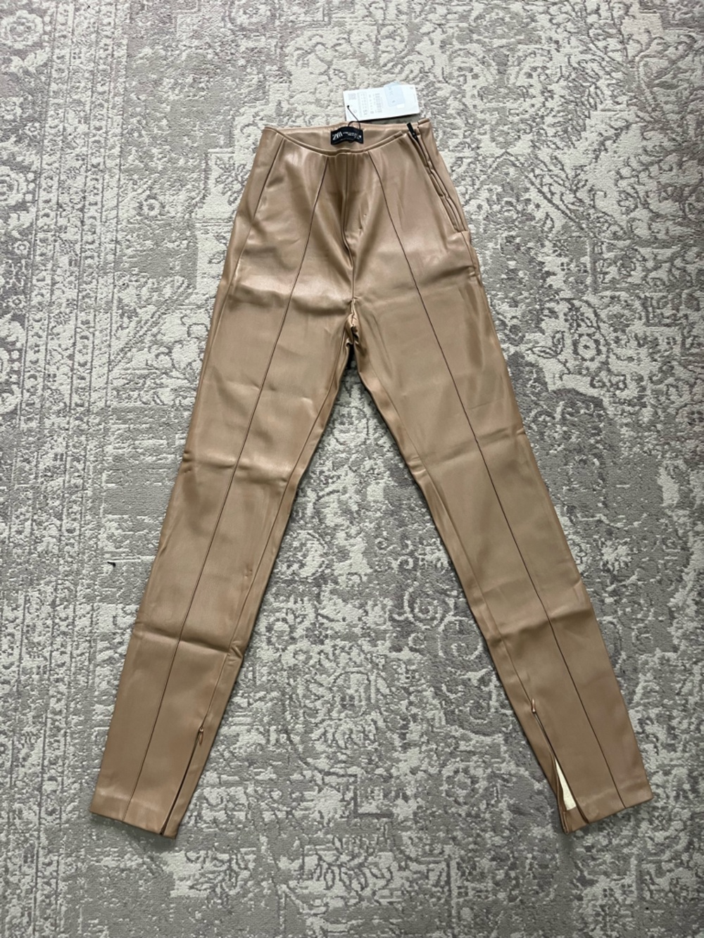 Zara  Faux Leather Pants in Taupe